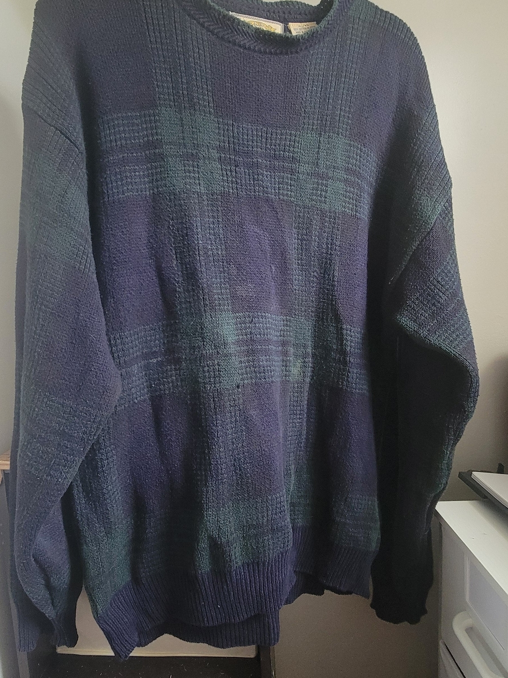 Vintage New River Co. Men’s XL Plaid Cotton Knit Sweater Navy Green